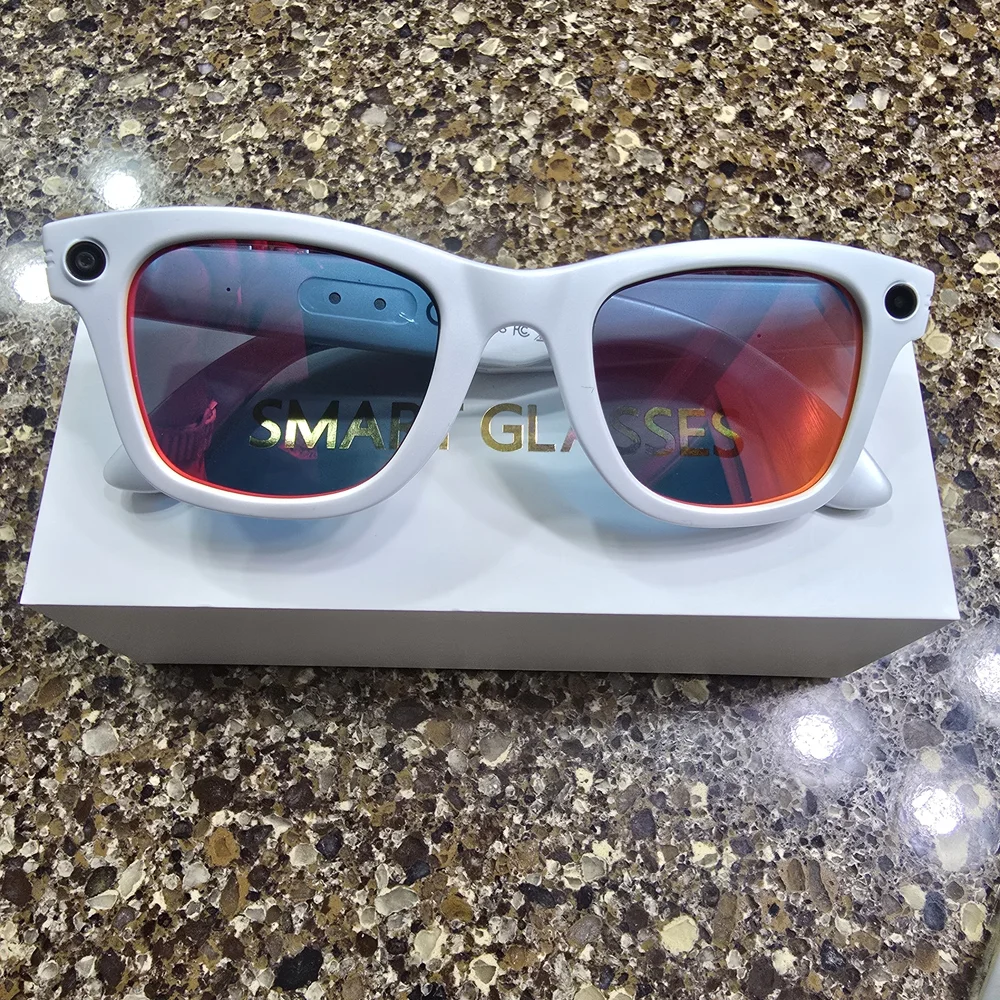 Smart Glasses AR Sunglasses - White Frame with Orange Lenses
